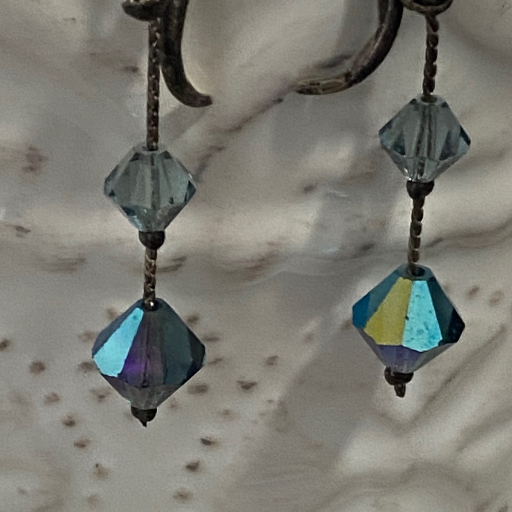 Swarovski Iridescent Dangle Aurora Borealis Faceted Crystals Earrings - Picture 11 of 14
